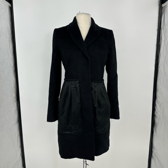 Cinzia Rocca Womens Wool Angora Dress Coat Size S Black Satin Pockets Coquette - Picture 3 of 16